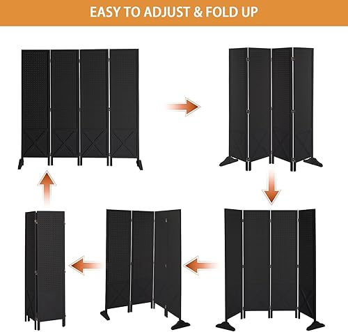 Miniatura 5 de VINGLI Tablero de clavijas independiente con patas de apoyo, organizador de tablero de exhibición de madera de 5 pies, pantalla de privacidad