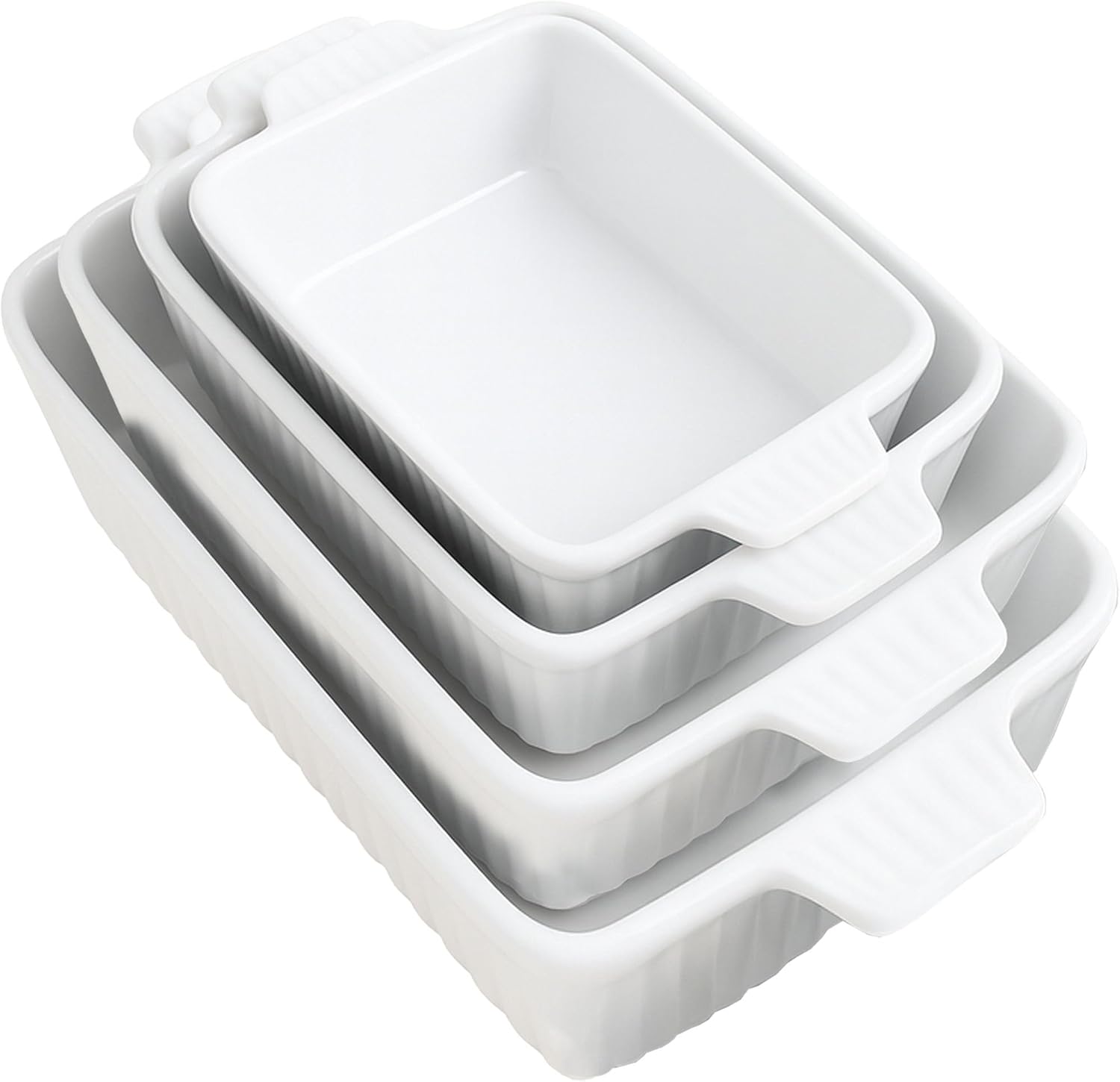 Emeril Lagasse Casserole Dishes for Oven, 4pc Ceramic Bakeware Set, Rectangular Deep Lasagna Pans with Handles, White Emeril Lagasse Casserole Dishes for Oven, 4pc Ceramic Bakeware Set, Rectangular Deep Lasagna Pans with Handles, White