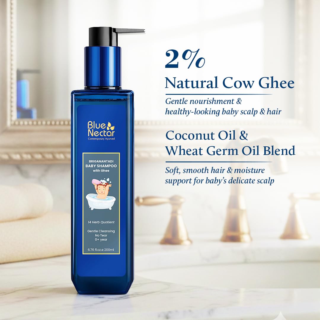 Blue Nectar Shampoo per bambini con gel naturale per la pulizia gentile, formula senza tear, 0 anni, per pelle asciutta e sensibile (200 ml, 14 erbe aromatiche)