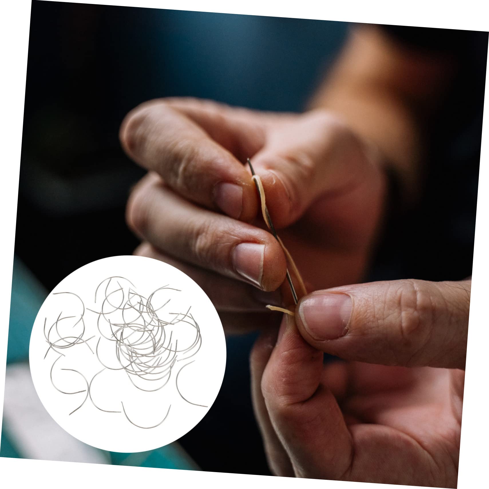 Gogogmee Stainless Steel Upholstery Needles 4 Pack Curved Sewing Needles Hand Sewing Tools Hair Weaving Needles and Thread