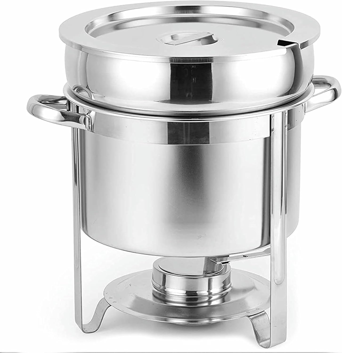 Round Dinner Pot, Food Heater, Stainless Steel Buffet Set with Water Tray, Heater, Frame, Fuel Tank and Lid for Any Event Or Party, 4 L
