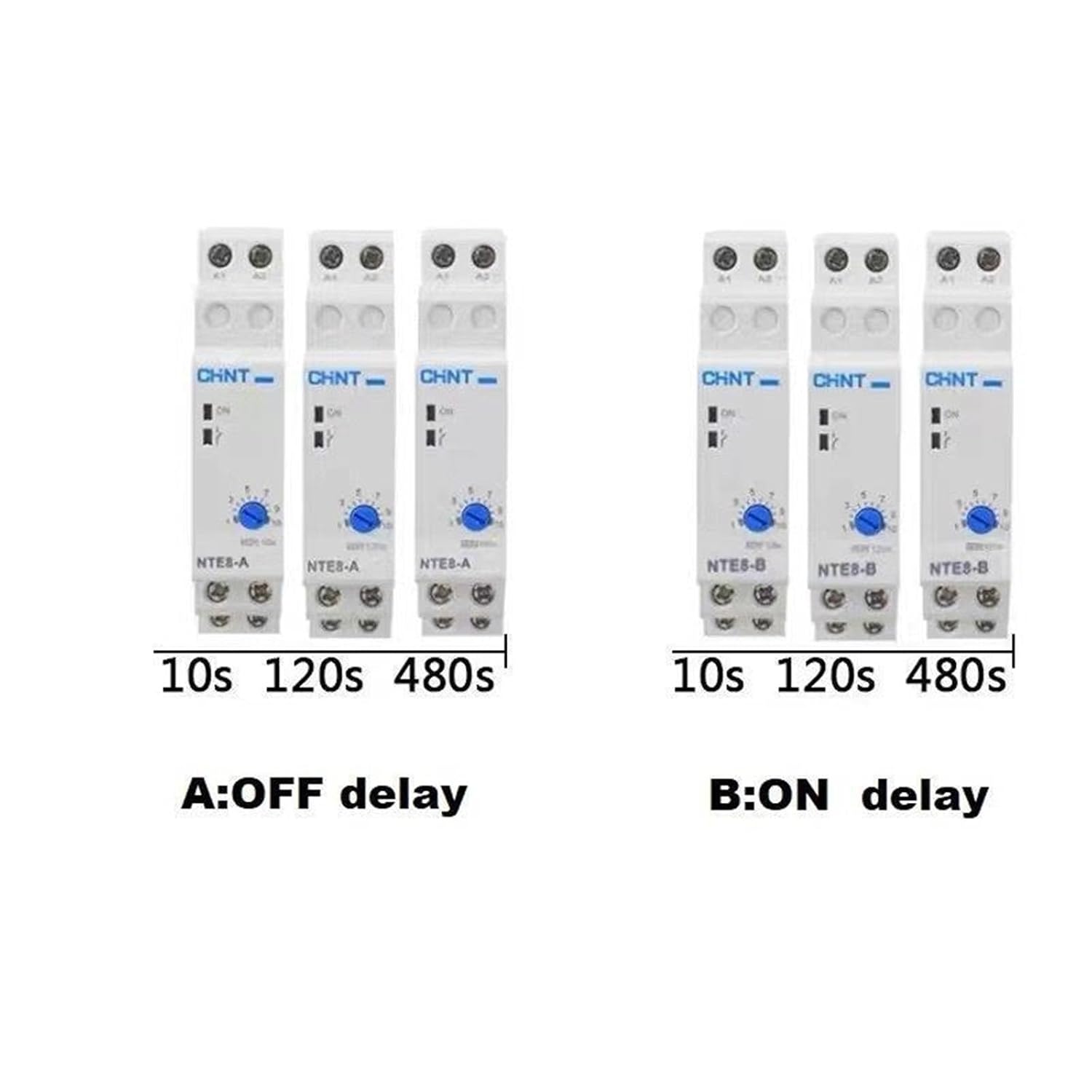 1pcs NTE8 Series Time Delay Relay Control Off Power On Delay NTE8-A NTE8-B 5S 10S 120S 480S AC220V DC24V Din Rail Digital Timer(24V DC,NTE8-A 1-10S)