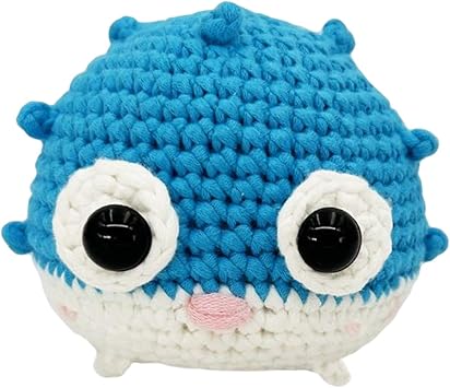 DIY Animals Crochet Kit, Crochet Doll Kit Starter Needlework Rabbit Fish Classic, Blue