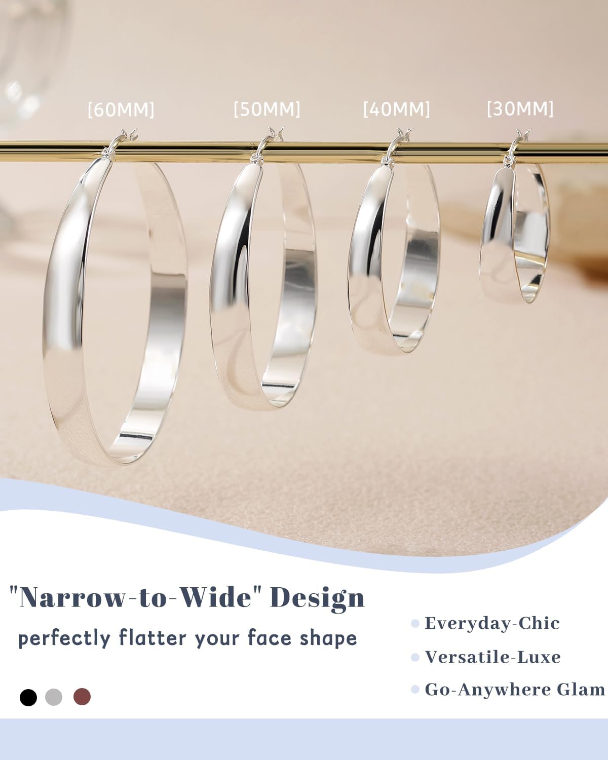 Sterling Silver Hoop Earrings, 8MM Wide Hypoallergenic Silver Hoop Earrings for Women, Lightweight Thick Chunky Hoops Earring for Women Jewelry Gifts 30/40/50/60MM - Image 2