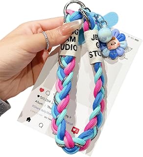 布製スマホ ハンドストラップ 手首 落下防止 紛失防止 リストストラップ 携帯ストラップ スマホアクセサリー 極太頑丈 三つ編み 編み込みコットンロープ 太め チャーム付き ストラップホルダー 腕掛け 手首ロープ おしゃれ 可愛い レディース アウトドア