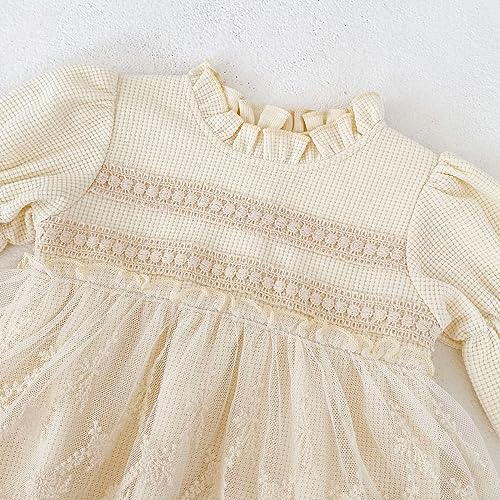 HOOLCHEAN Baby Infant Girls Waffle Ruffle Rompers Long Sleeve Lace Dress4