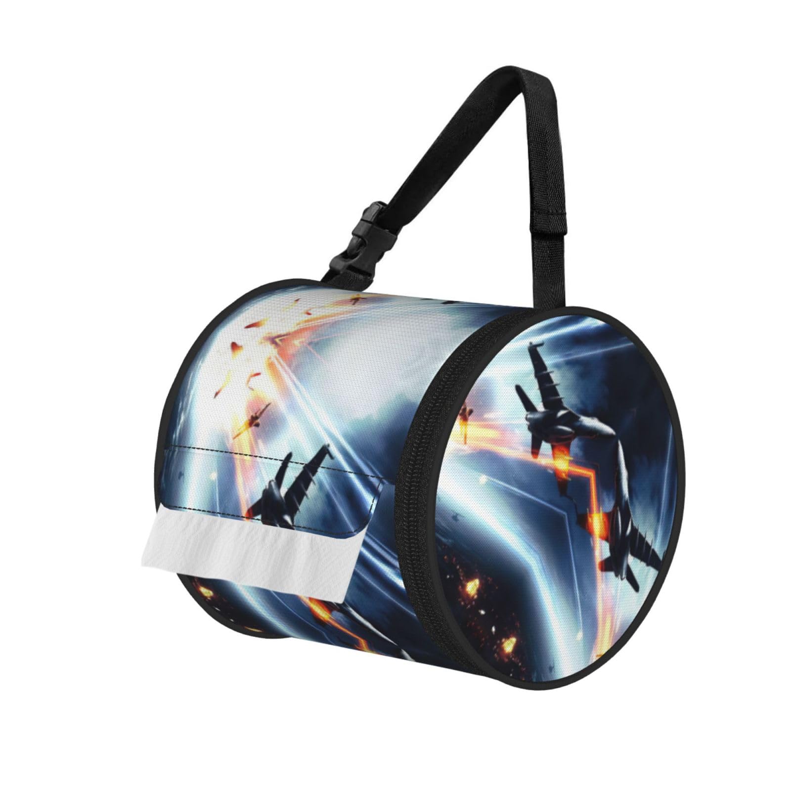Airplane Print Cylinder Tissue Holder Bag With Strap, Portable Roll Dispenser Case For Car Rv Camping