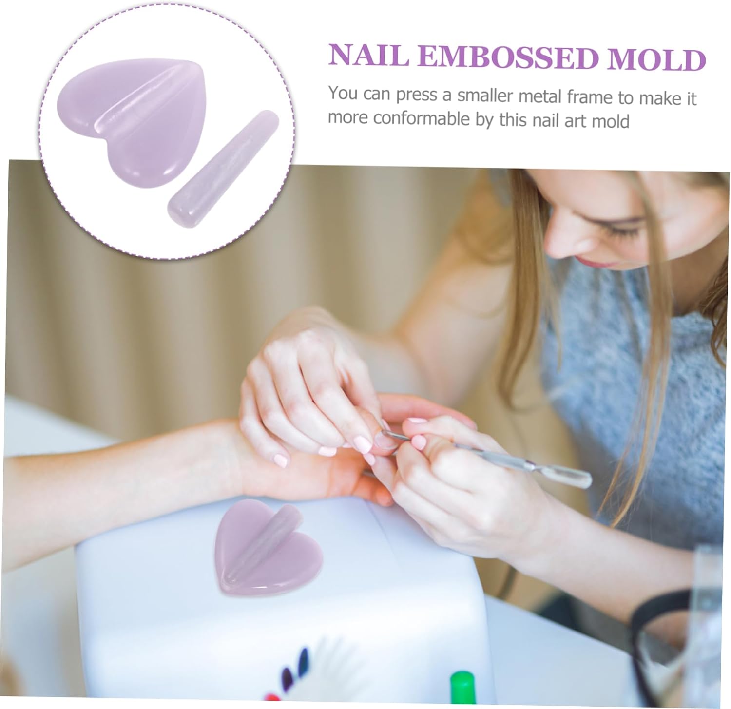 KALLORY Heart-Shaped Nail Embossing Mold Frame for Nail Art for Professional and Home Use for Manicure and Pedicure