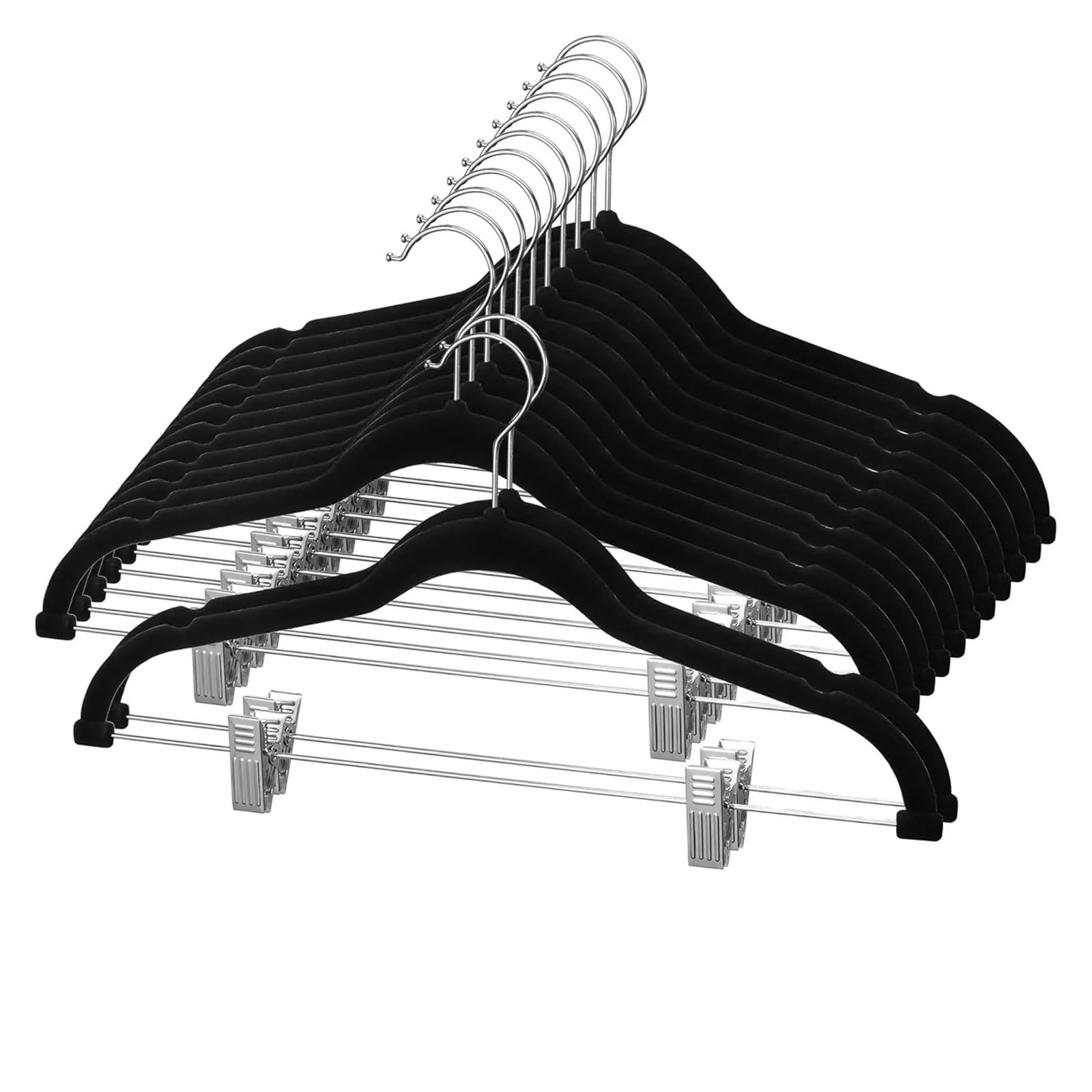 16.5" Pack Of Skirt Hangers With Clips Non Slip Space Saving Clothes Hanger For Trouser Skirts Jeans Dress(Black)