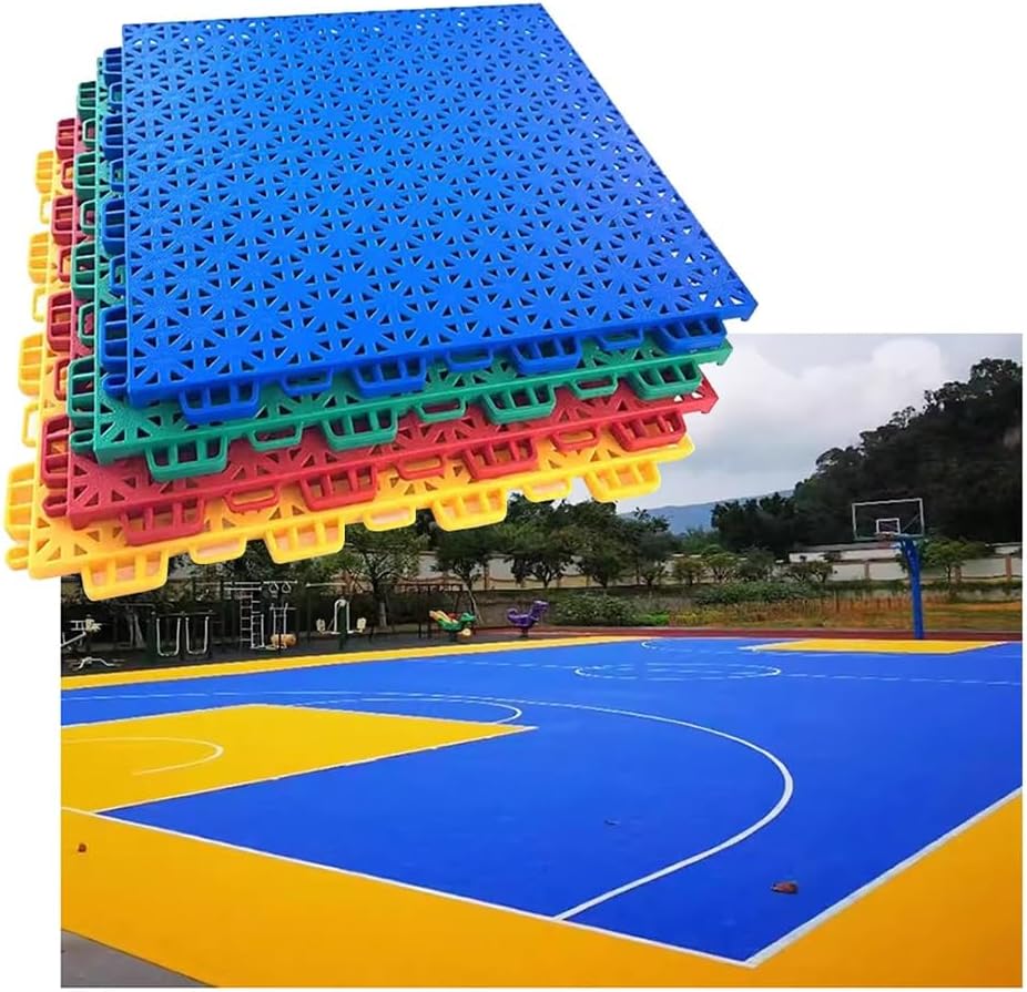 12" Weatherproof PP Sports Floor Tiles - Anti-Slip & Wear-Resistant Modular Mats for Indoor/Outdoor Basketball Courts - 10PCS Blue Interlocking Design