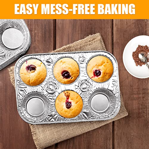 Rtudopuyt 15 Pc Disposable Muffin Tins, 6-Cup Cupcake Aluminum Pans, Favorite Cupcake Tin Size For Baking Cupcakes Muffins And Mini Pies - Standard Size #TOP4