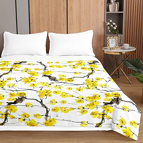 Odot Colcha Bouti para Cama 90/135/150, Colchas Modernas Entretiempo Invierno y Verano, Cubrecama Manta para Sofa Decorativa Multiusos Patrón de Ciruela (230x260cm,Amarillo)