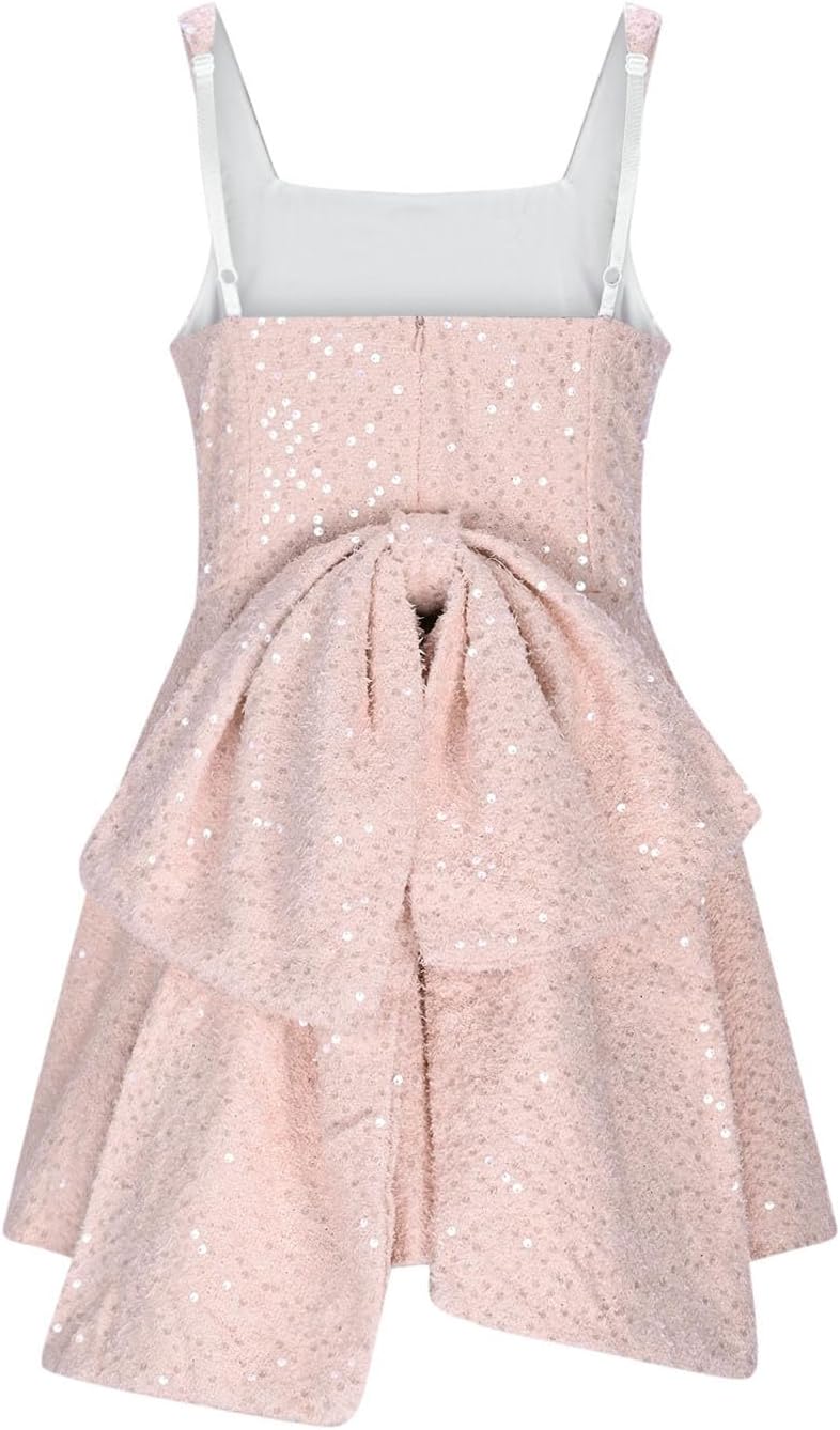 Sparkly Sequin Homecoming Dresses for Women Square Neck A Line Party Mini Dress with Bow Prom Cute Cocktail Gowns