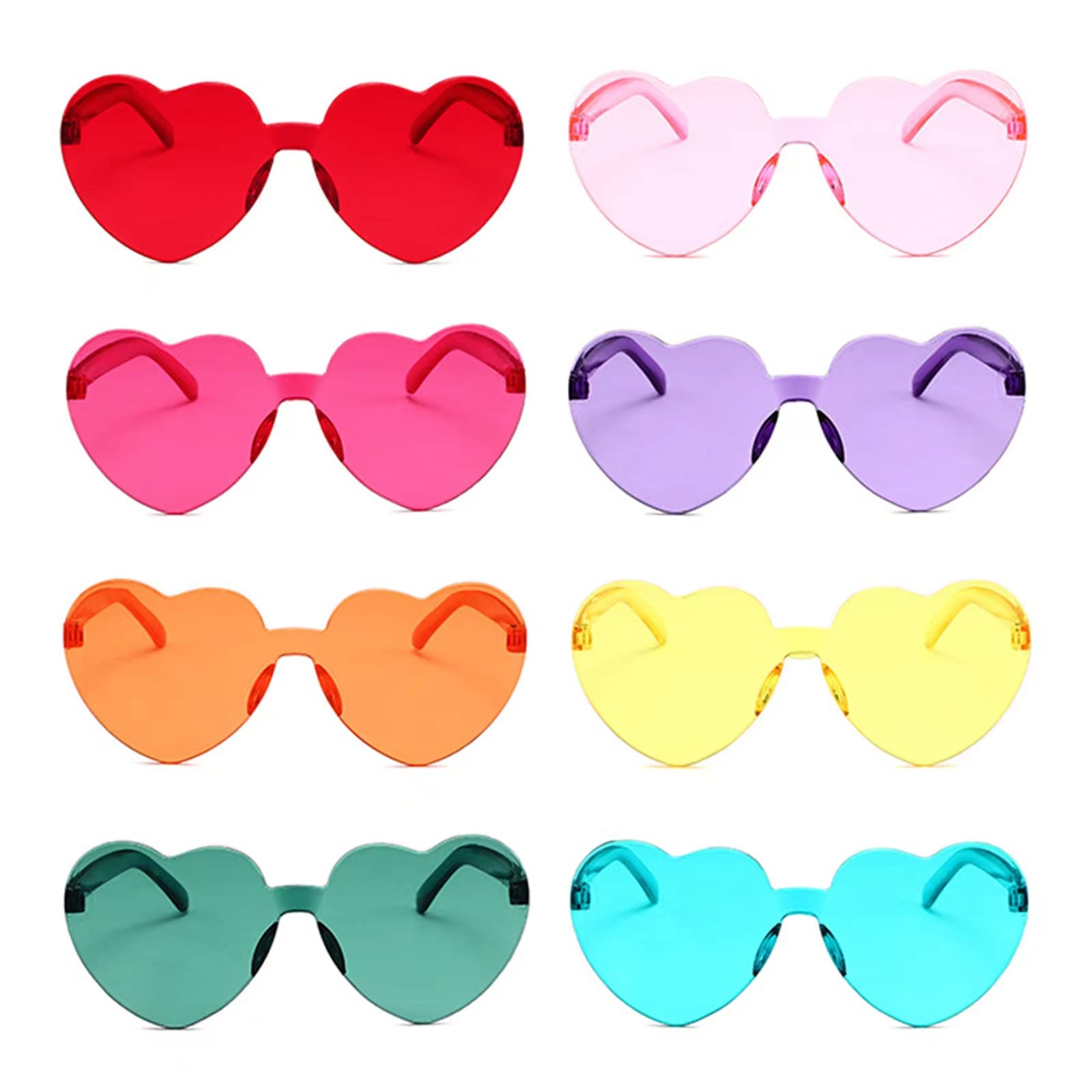 Heart Shaped Rimless Sunglasses Jelly Fudge Series Bachelor Party Cool Sunglasses 8 Pack for Glasses Party Favors