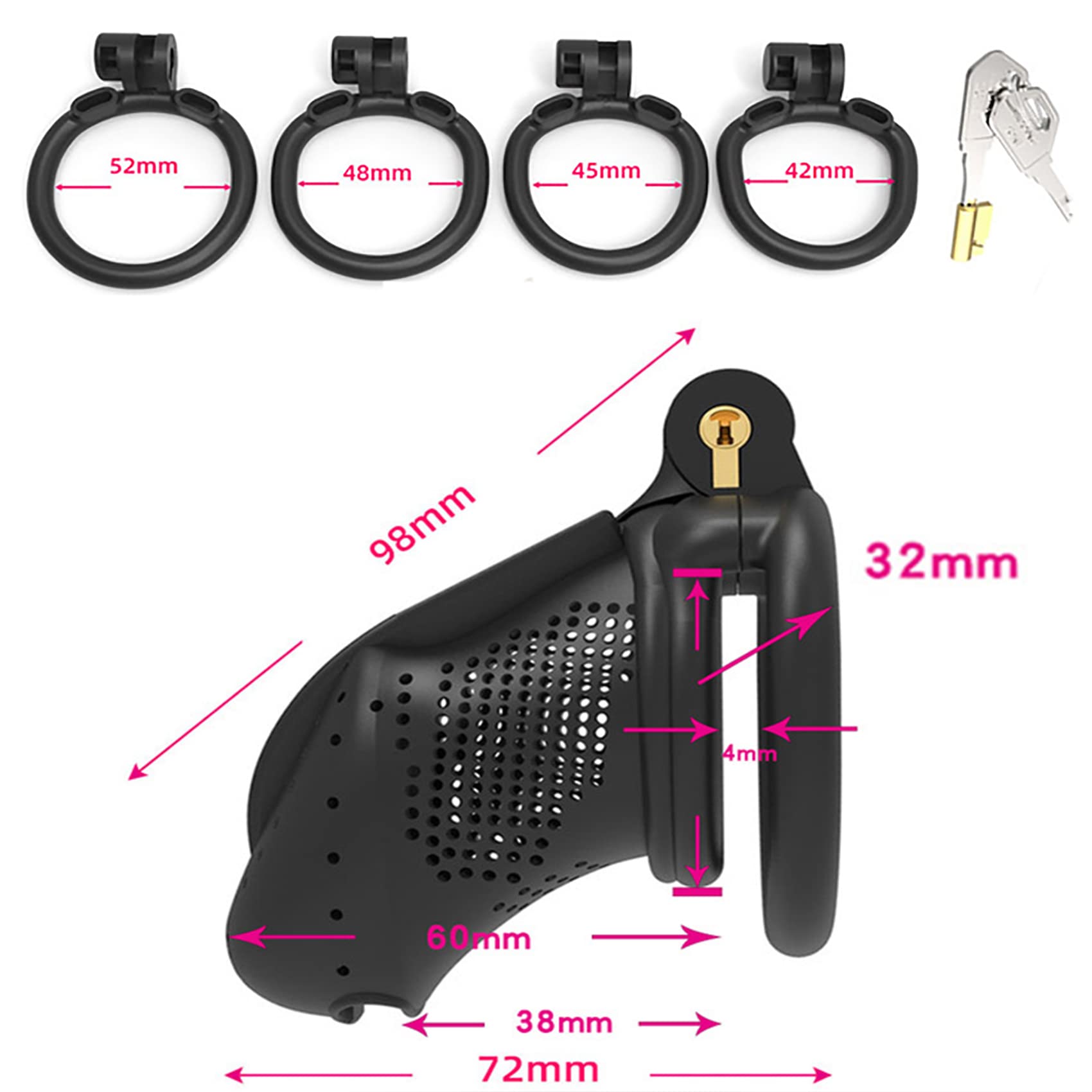 3D Nylon Harz Peniskäfig Set Großer Keuschheitsgürtel Herren Mit Hodensack Bondage Hodenkäfig Und 4 Cockringe Und Gürtel Belüfteter Keuschheitskäfig Sexspielzeug Für Männer,Weiß l/set