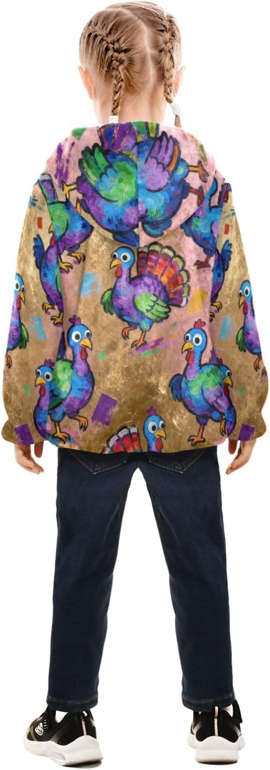 GuoChe Colorful Turkey Fleece Zip Up Jacket Kids Plush Jackets