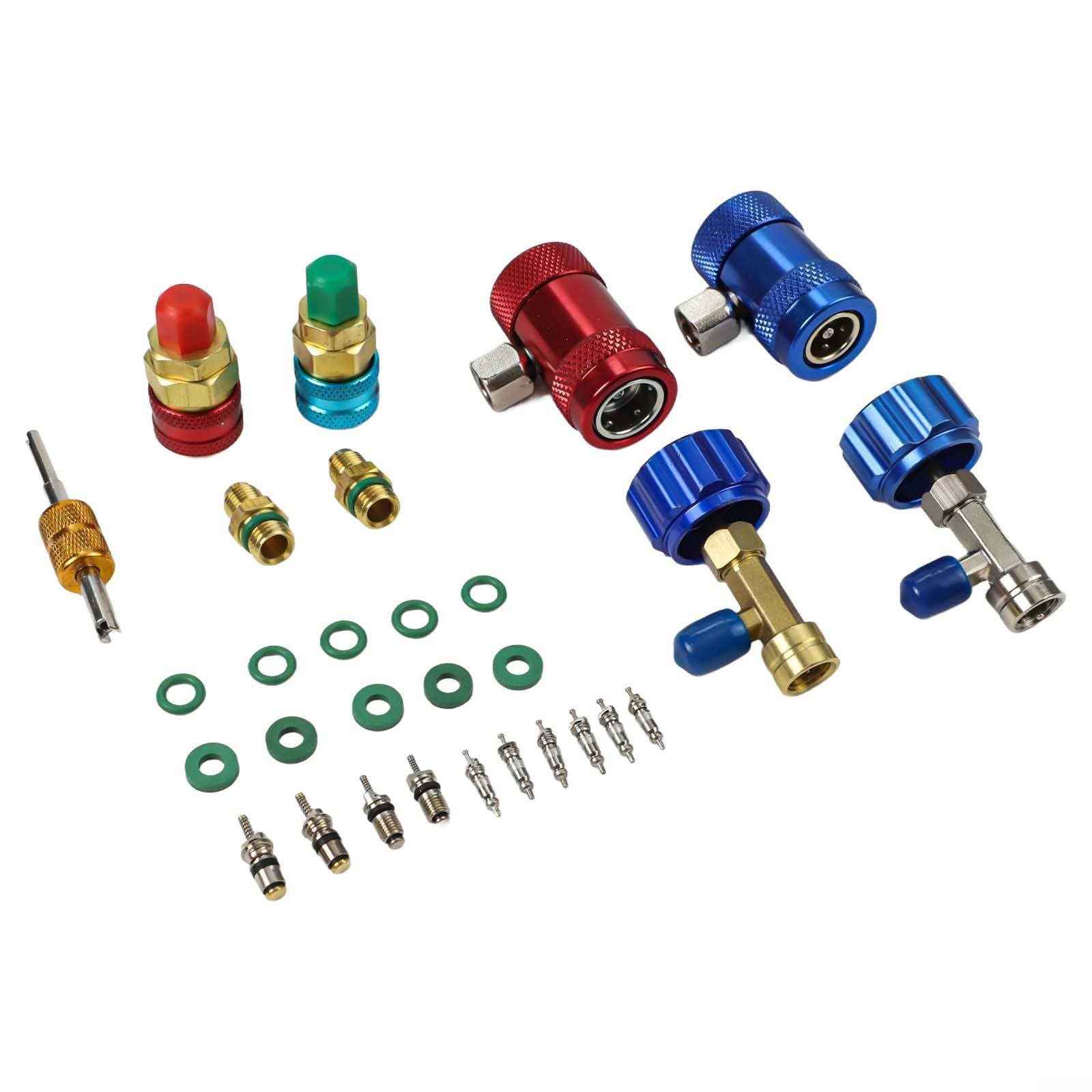 Kit 29 Raccordi AC Auto per r1234yf R134a Ottone Kit 29 Raccordi | 29 essenziali, ottone , alta/bassa pressione, compatibilità per multipla, perdite