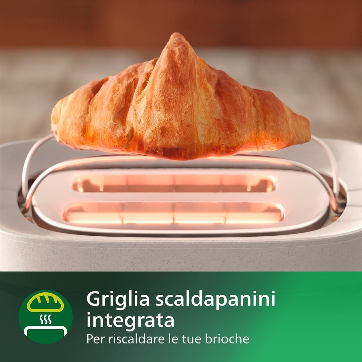 Philips Tostapane Eco Conscious, Plastica Bio al 100%, 8 Livelli di Doratura, Scaldapanini Integrato, Raccoglibriciole Rimovibile, Crema (HD2640/10)