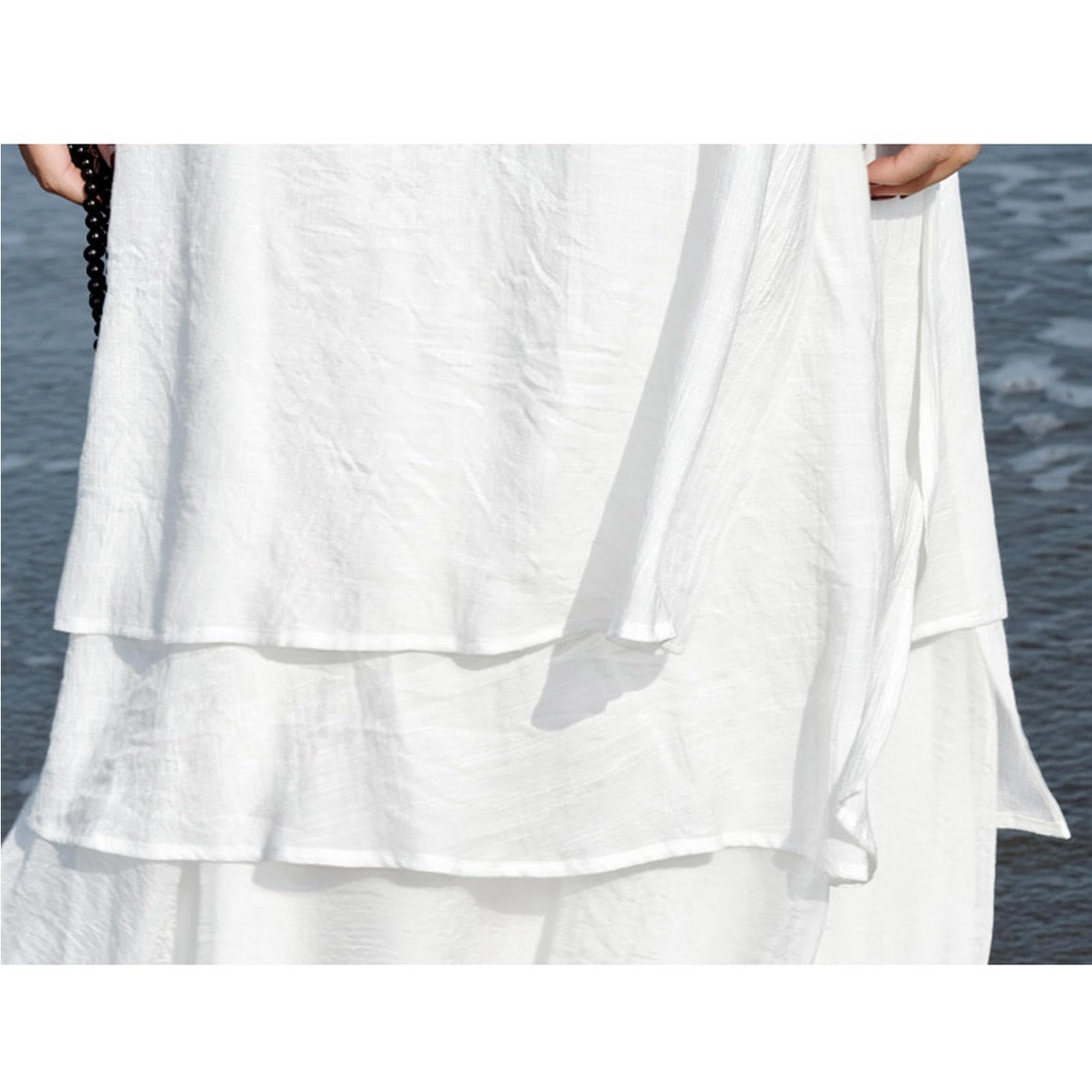 Conjunto de Ropa de Tai Chi para Mujer, Traje Tradicional Chino de Kung Fu, Algodón y Lino, Mangas Tres Cuartos, Uniforme de Artes Marciales para Meditación Zen Wing Chun,White-L
