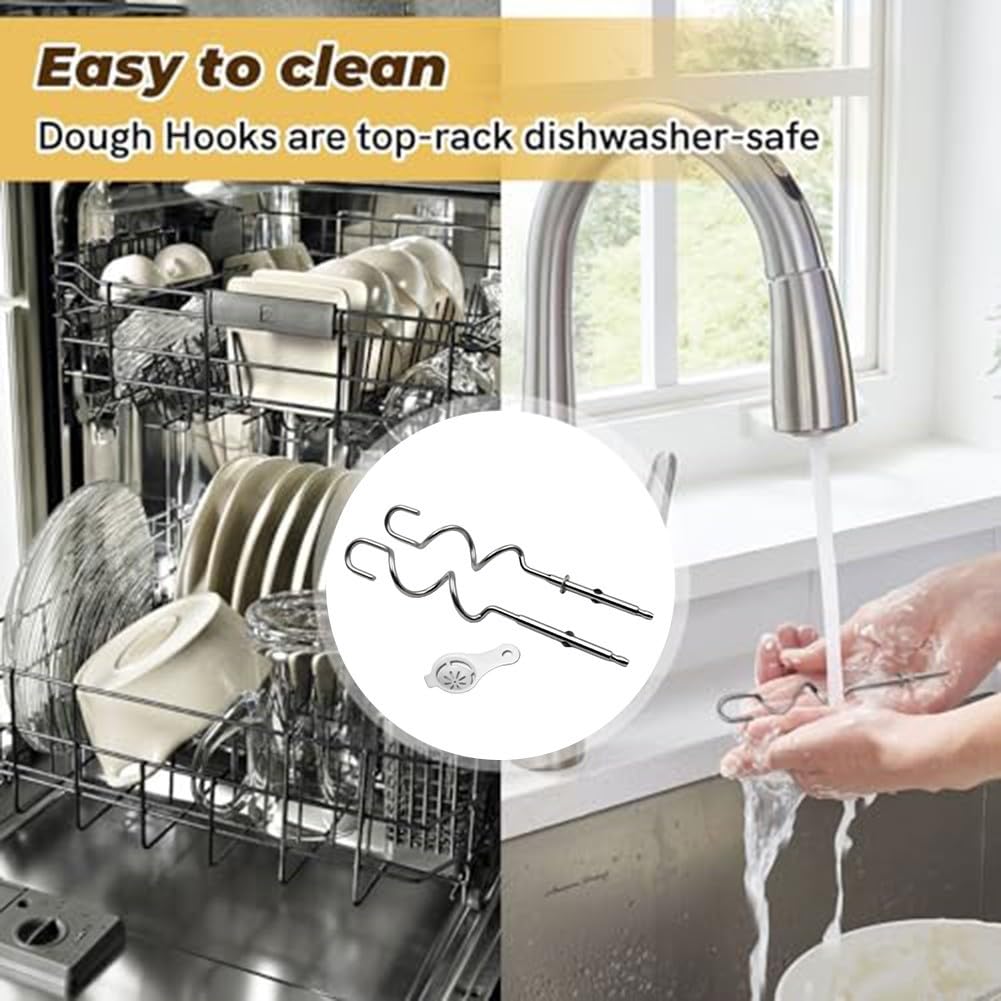 Edelstahl-Mixer- und Mixer-Aufsatz-Set für Kenwood Handmixer, Ersatzteile inklusive Rührpaddel und Knethaken, einfach zu installieren für Küche Backen und Kochen, Silber(E*2)