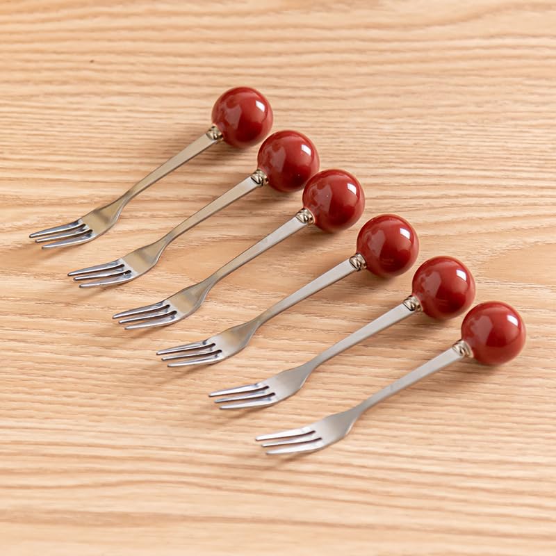 Lagnlnaoy 12pcs Stainless Steel Forks With Round Ceramic Handle Heavy Weight Dessert Forks,Dinnerware Sets for Christmas Party Kitchen Wedding