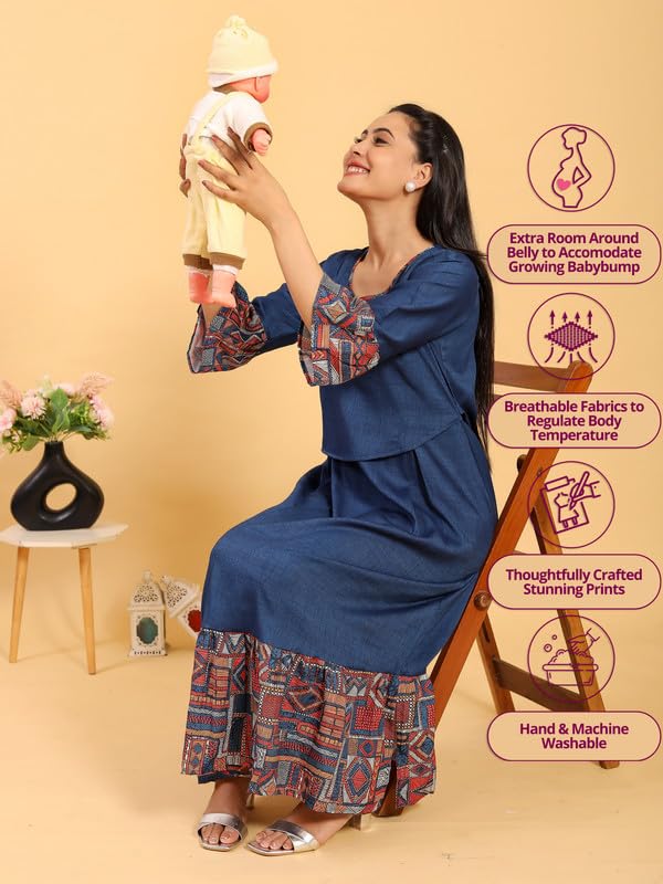 Image of RITIJYA Zipless Feeding Kurta Dress for Women | Maternity Nursing Kurti, No-Zip Easy Access | Extra Pleats Pre to Post Pregnancy | Quick-Dry Fabric | S-4XL