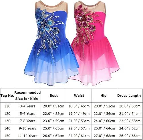 Miniatura 4 de Vestido de patinaje artístico sobre hielo para niñas, lentejuelas brillantes, malla transparente, gasa, ballet, danza, leotardo, trajes de bailarina