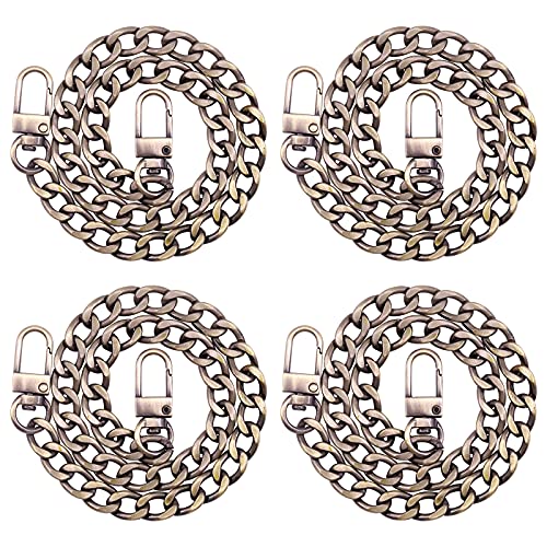 Image of 4Pcs Bronze Luxury Fashion 15.7 Inch /40cm Replacement Flat Chain Strap with Buckles Set, Flat 0.4 inch Wide Enough 2.4mm Perfect for DIY Metal Shoulder Purse Replacement(Bronze, 15.7 inch)