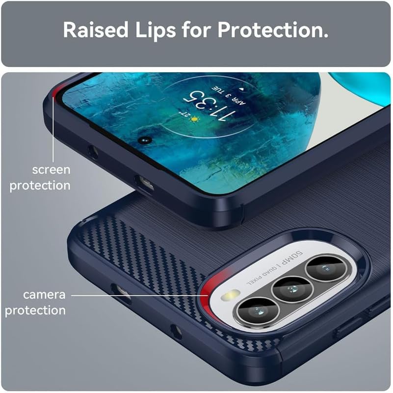 Image of NPRC Hybrid Ultra Slim Protective Case TPU Non-Slip Carbon Fiber Texture Shockproof Case Cover for Moto G82 - Blue