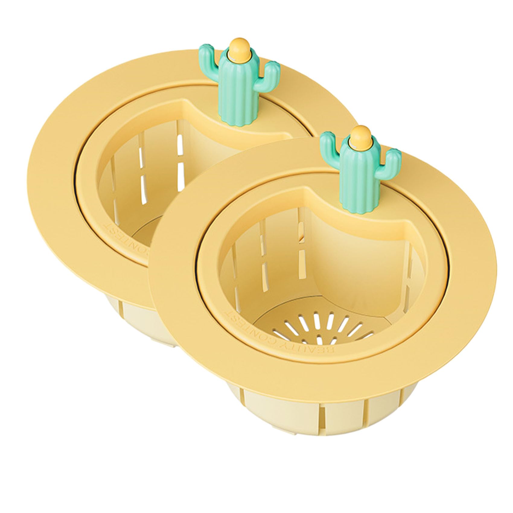 Cactus Sink Strainer Basket, Press-to-Dump Kitchen Sink Drain Strainer with Fast Drainage for Food Scraps, Vegetable Peels, Dishes and Bathroom Sink Use (2pcs Yellow)