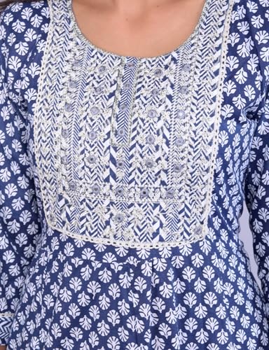 Image of Queens World Women's Anarkali Pure Cotton Floral Printed Kurta Pant Set With Dupatta (M To 2XL- Size)