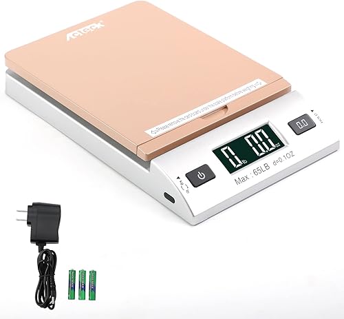 Acteck A-CK65GS 65LBx0.1OZ Balanza postal digital con baterías y adaptador de CA, oro plateado
