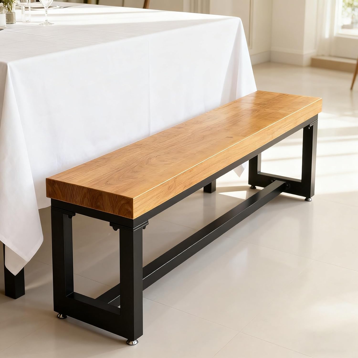 Entryway Bench Farmhouse Indoor Wooden Living Room Dining Benchs Storage Shoe Sturdy and Stable Narrow Long 17.7" Seat Height Noodle Skinny Hallway for Bedroom Kitchen(63")