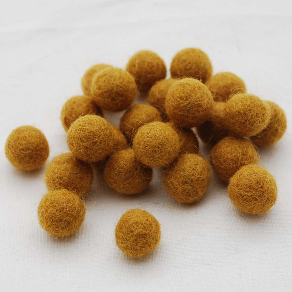 100% Wool Felt Balls - 1.5cm - 10 Felt Balls - Dark Goldenrod