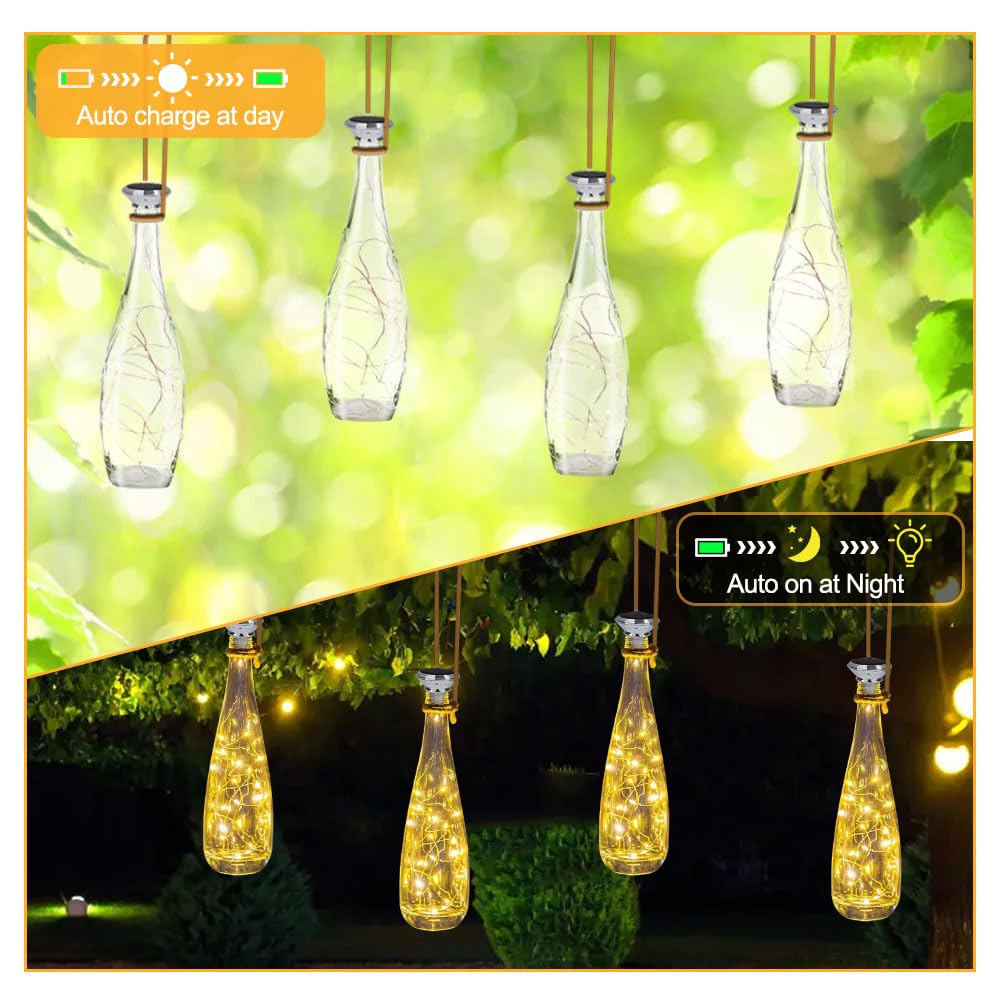 Mineup 8 Pcs Luci Della Bottiglia, 2m 20 LED Bottiglie a Energia Solare, Tappo Luci LED Bottiglia, Per Bottiglie Di Vino, Per Fai Da Te, Feste, Giardino, Matrimonio, Decorazione Per Interni Ed Esterni
