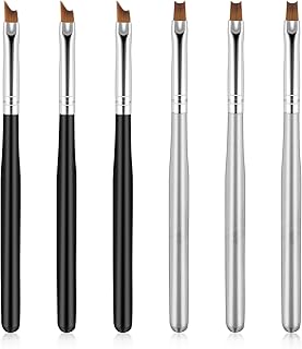 6 Pcs French Tip Nail Brushes Set Oblique Head Tip Nail Brushes 3 Oblique Head Brush 3 Moon Shape French Brush with Wood Handle for Nails Tips UV Gel Acrylic Painting Drawing Pen