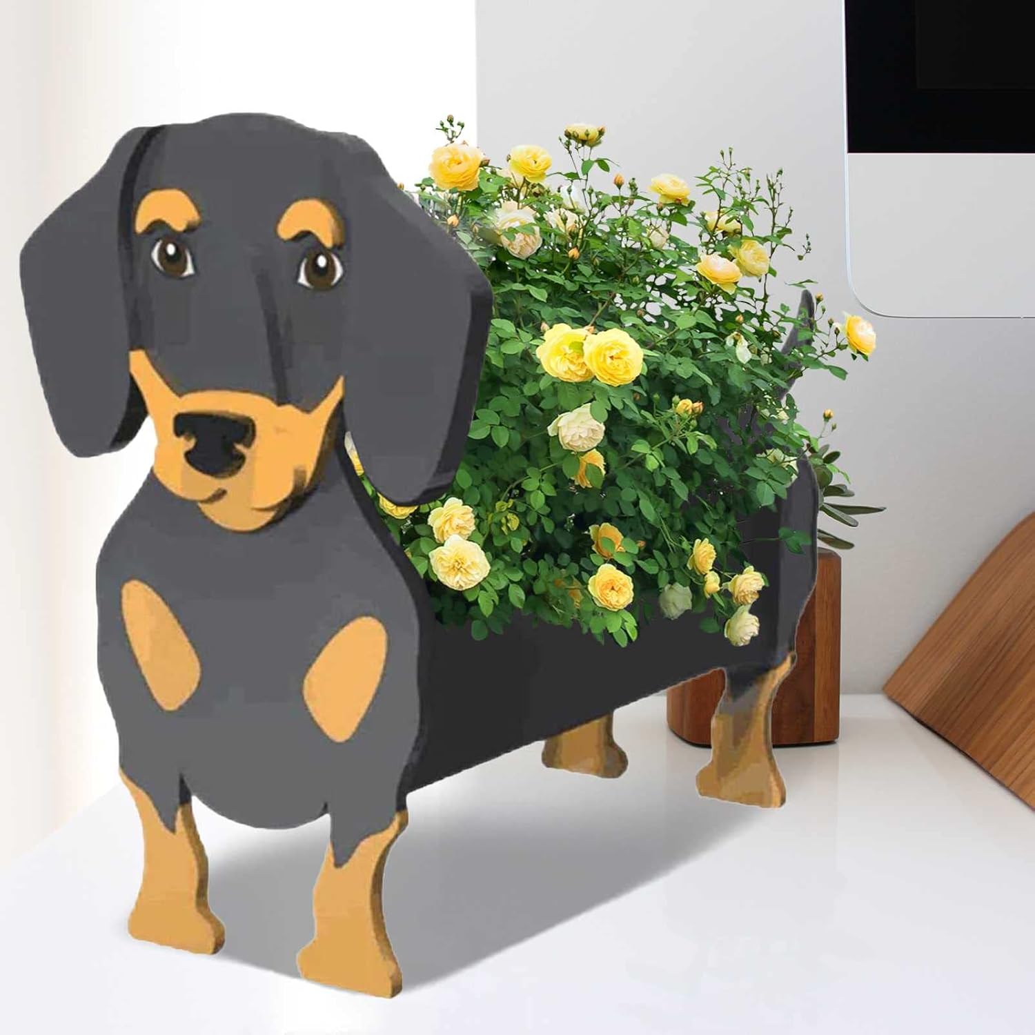 Hund Blumentopf Chihuahua Design - Schwarzer Pflanzkübel 24x21x34cm Aus PVC Für Garten & Wohnung