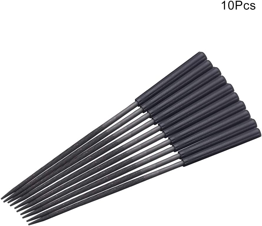 Utoolmart Carbon Steel Needle File, 10-Pieces Mini Steel Needle File Set, 3mm x 140mm Round Files Tools with Plastic Handle, for Metal Glass Stone with Fine Sanding