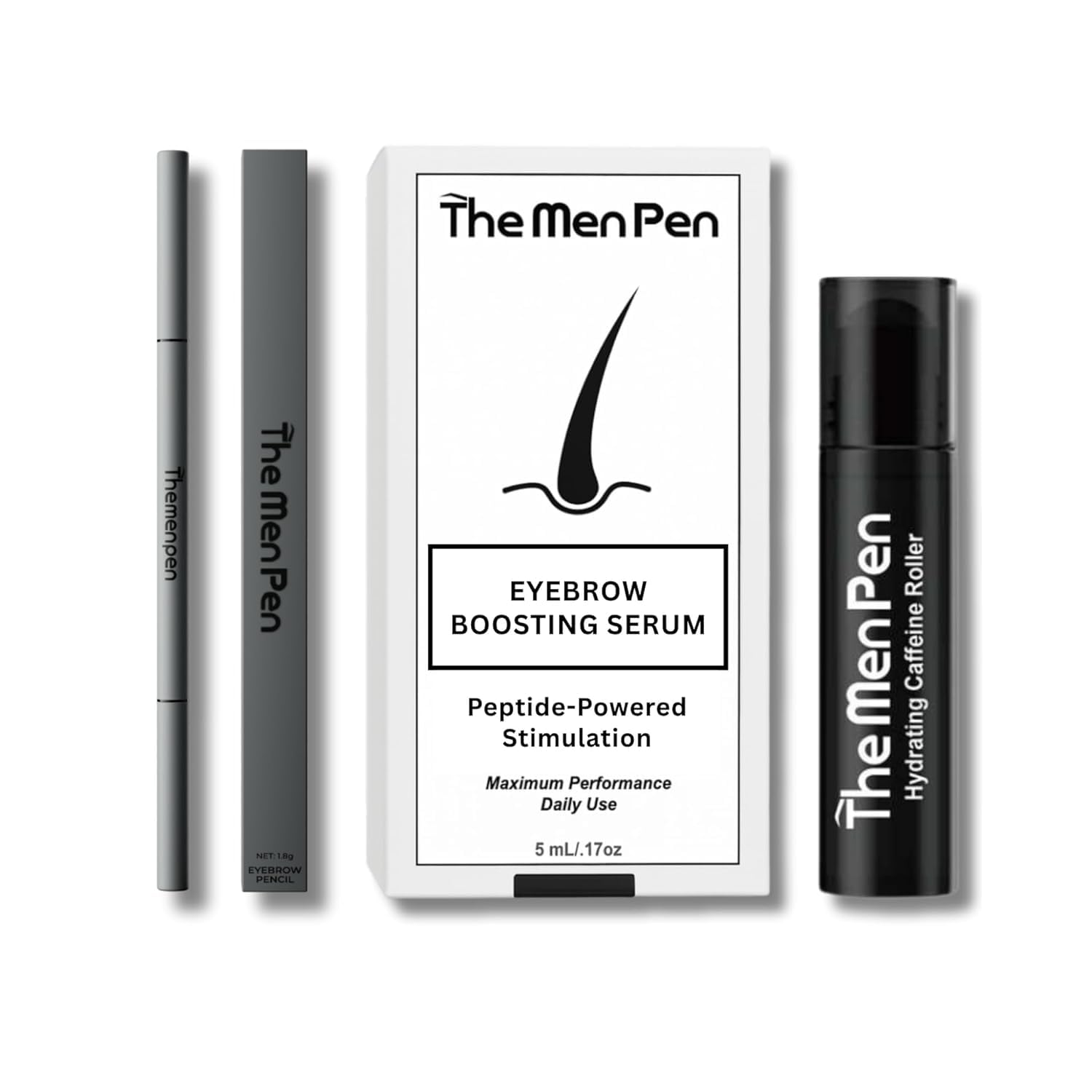 The Men Pen Eyebrow Boosting + Caffeine Kit | Eyebrow, Beard and Hair Filler | Waterproof, Long Lasting, Sweat Proof - Light Brown