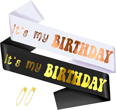 2 Pcs Its My Birthday Sash with Gold Foil - Happy Birthday Sash for Women Girls Men Boys, Birthday Girl Sash, Cheers to Bday Decorations SuppliesBlack & White, Rose Gold