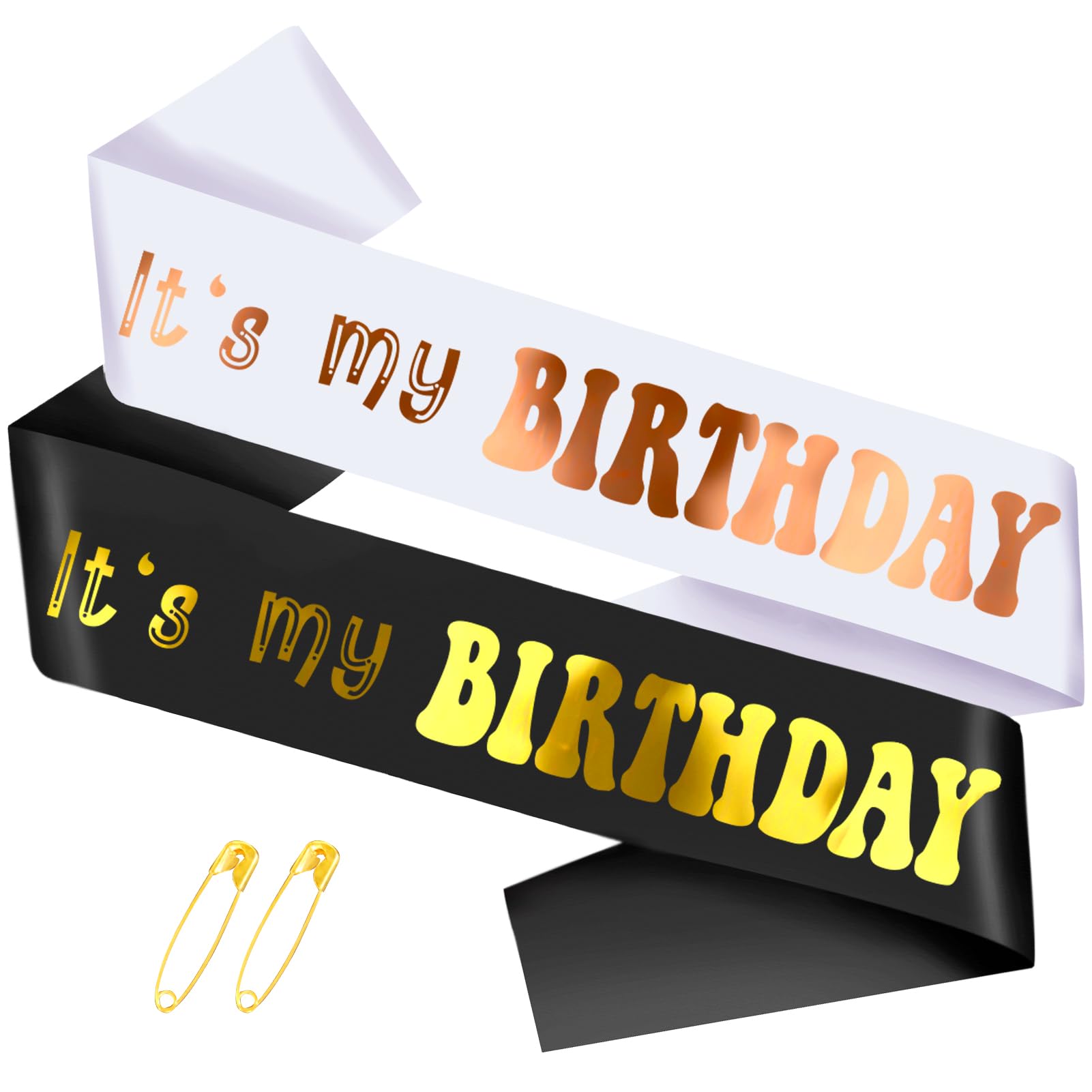 2 Pcs It's My Birthday Sash with Gold Foil - Happy Birthday Sash for Women Girls Men Boys, Birthday Girl Sash, Cheers to Bday Decorations Supplies(