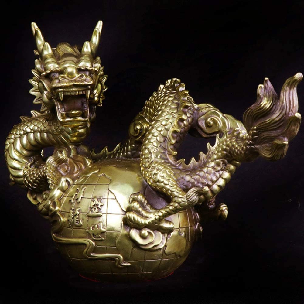 Feng Shui-Ornamente aus reinem Messing, chinesische Fengshui-Drachenstatue, Glücksbringer, Reichtumssymbol, Glücksfigur, Heimdekoration für den Erfolg
