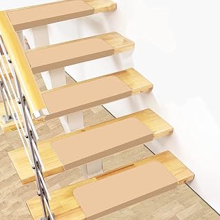 Stair mat Stair Cover 15pcs Stair Runway self-Adhesive Protection Stair Non-Slip mat Four Seasons Universal Stair soundproof Carpet 30 * 8 inch Beige Suitable for The Elderly, Children and Pets