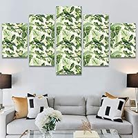 SIGNWIN 5 Panel Canvas Wall Art Modern Art Decorative Elements Fun Illustrations Leaves Multicolor Patterns for Home Decorations Ready to Hang - 60
