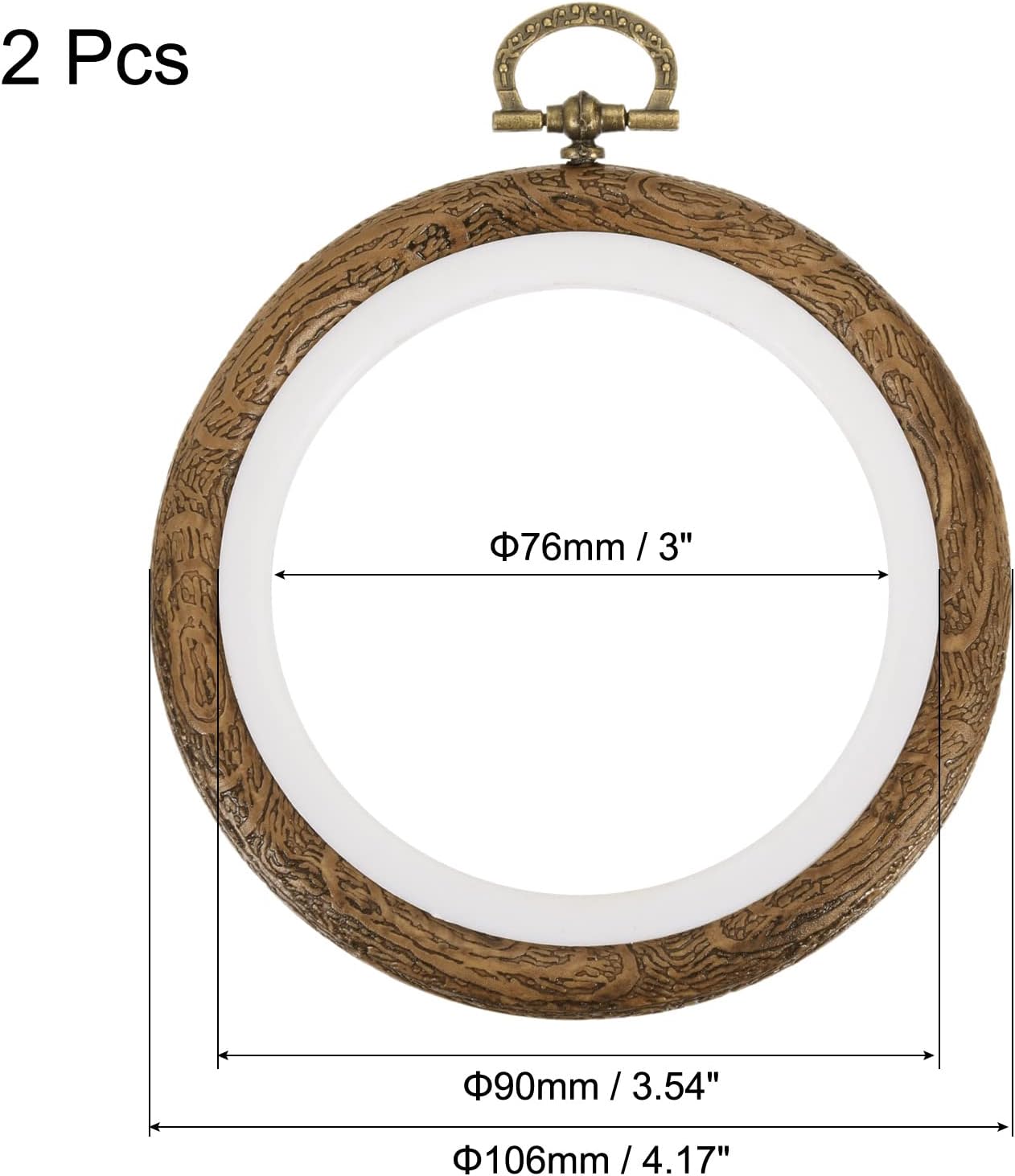 MECCANIXITY Embroidery Hoop Frame 3.5 Inch Round Imitated Wood Circle Cross-Stitch Ring for Art Craft Sewing Ornament, Pack of 2