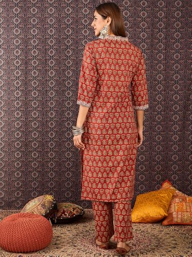 Image of INDO ERA Women's Cotton Ethnic Co-Ord Set | Kurta Pant Set | Stylish Cotton Suit Set for Women | Co Ord Set For Women Stylish |