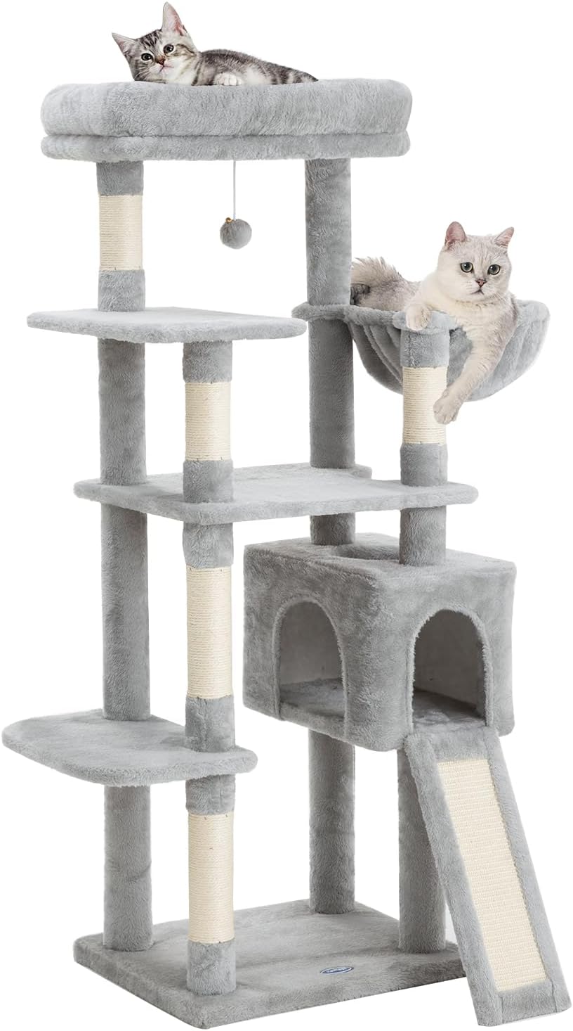 54 Inches Cat Tree, Tall Cat Tower with Hammock, Condo and Scratching Pad, Cat House with Plush Perch for Indoor Cats Adult