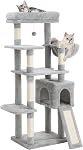 54 Inches Cat Tree, Tall Cat Tower avec Hammock, Condo et Pad de Scratching, Cat House avec perche en peluche pour les chats d'intérieur Adulte