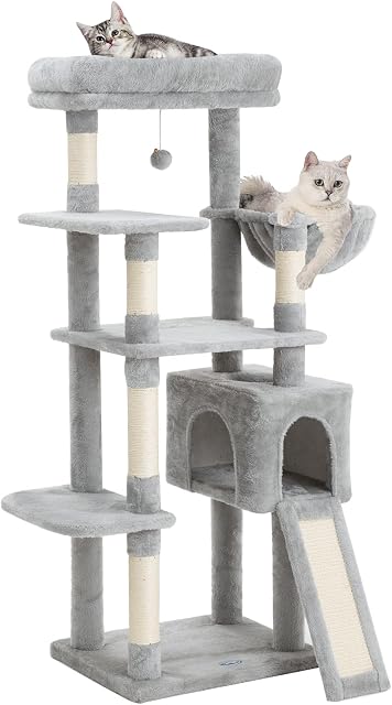 54 Inches Cat Tree, Tall Cat Tower avec Hammock, Condo et Pad de Scratching, Cat House avec perche en peluche pour les chats d'intérieur Adulte