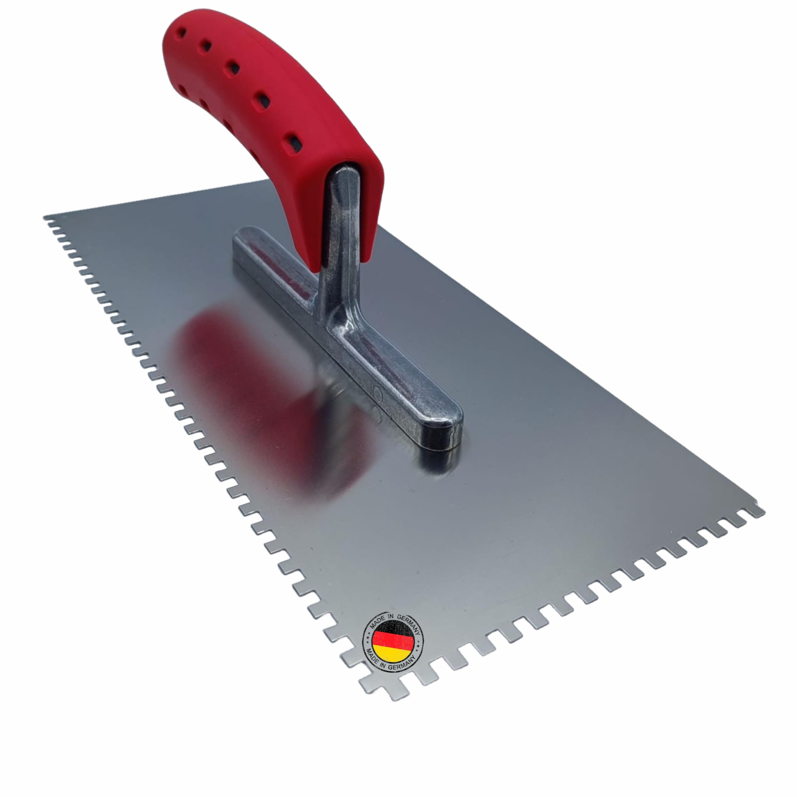 Spatola dentata in acciaio inox 4 mm 280 mm x 130 mm con impugnatura morbida
